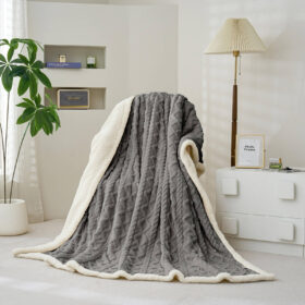 Luksuzno žakard ćebe sa krznom 200x230 Sivo