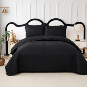 Elegantni prekrivač za francuski ležaj sa 2 jastučnice Crni