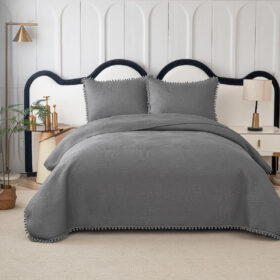 Elegantni prekrivač za francuski ležaj sa 2 jastučnice Sivi