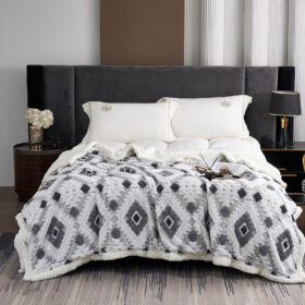 Krzneni romb prekrivač za francuski ležaj – 200x230 Sivi