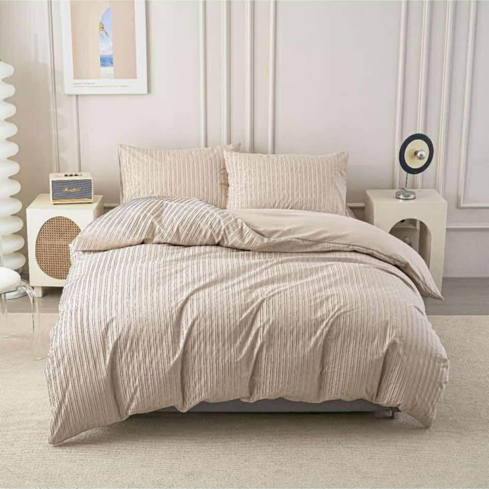 2 Posteljina od lana za francuski ležaj sa žakardnim radom 012 - Slika 1