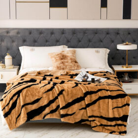 Luksuzni Prekrivač od Zečijeg Krzna za Francuski Ležaj – 200x230 Bengal Tigar