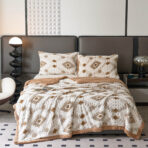 Luksuzni 3D krzneni set za francuski ležaj – Prekrivač + 2 Jastučnice Bež