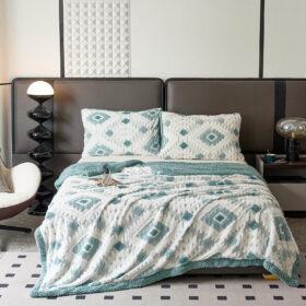 Luksuzni 3D krzneni set za francuski ležaj – Prekrivač + 2 Jastučnice Tirkizni