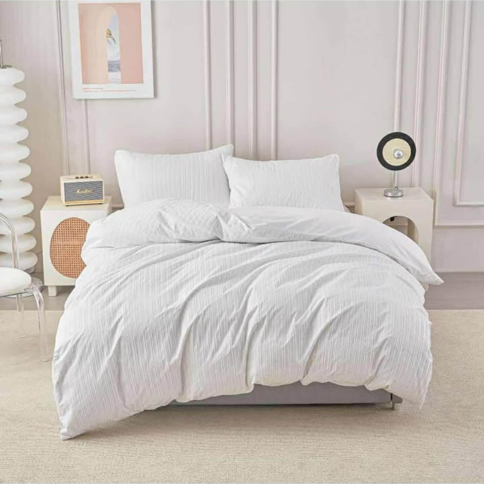 5 Posteljina od lana za francuski ležaj sa žakardnim radom 011 - Slika 1