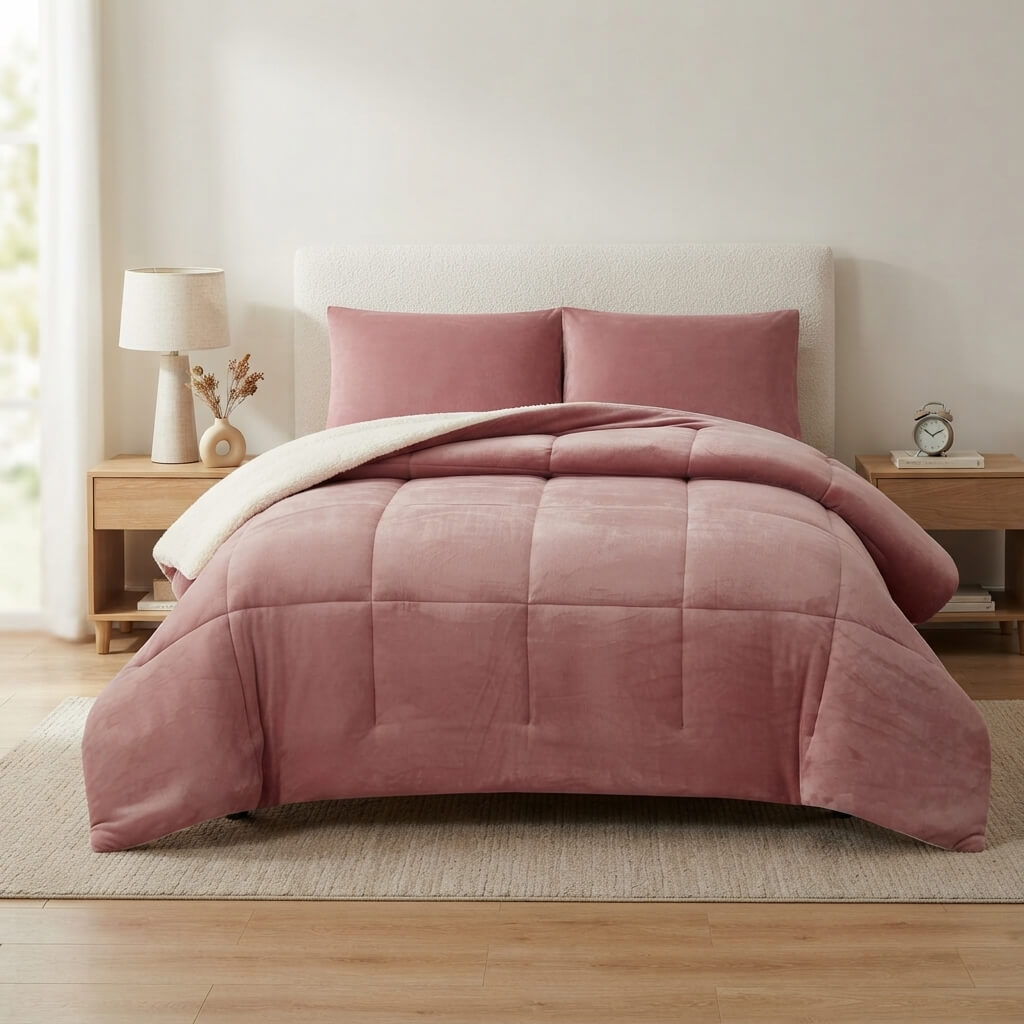 Plisani Prekrivaci sa 2 jastucnice (2) Plišani Set Prekrivač 200x230 cm + 2 Jastučnice Roze - Slika 1