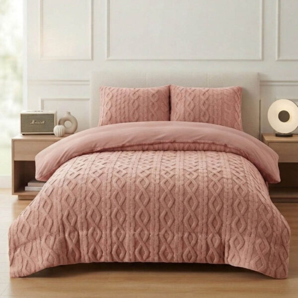 Debeli Žakard Prekrivač 200x230 cm + 2 Jastučnice Roze